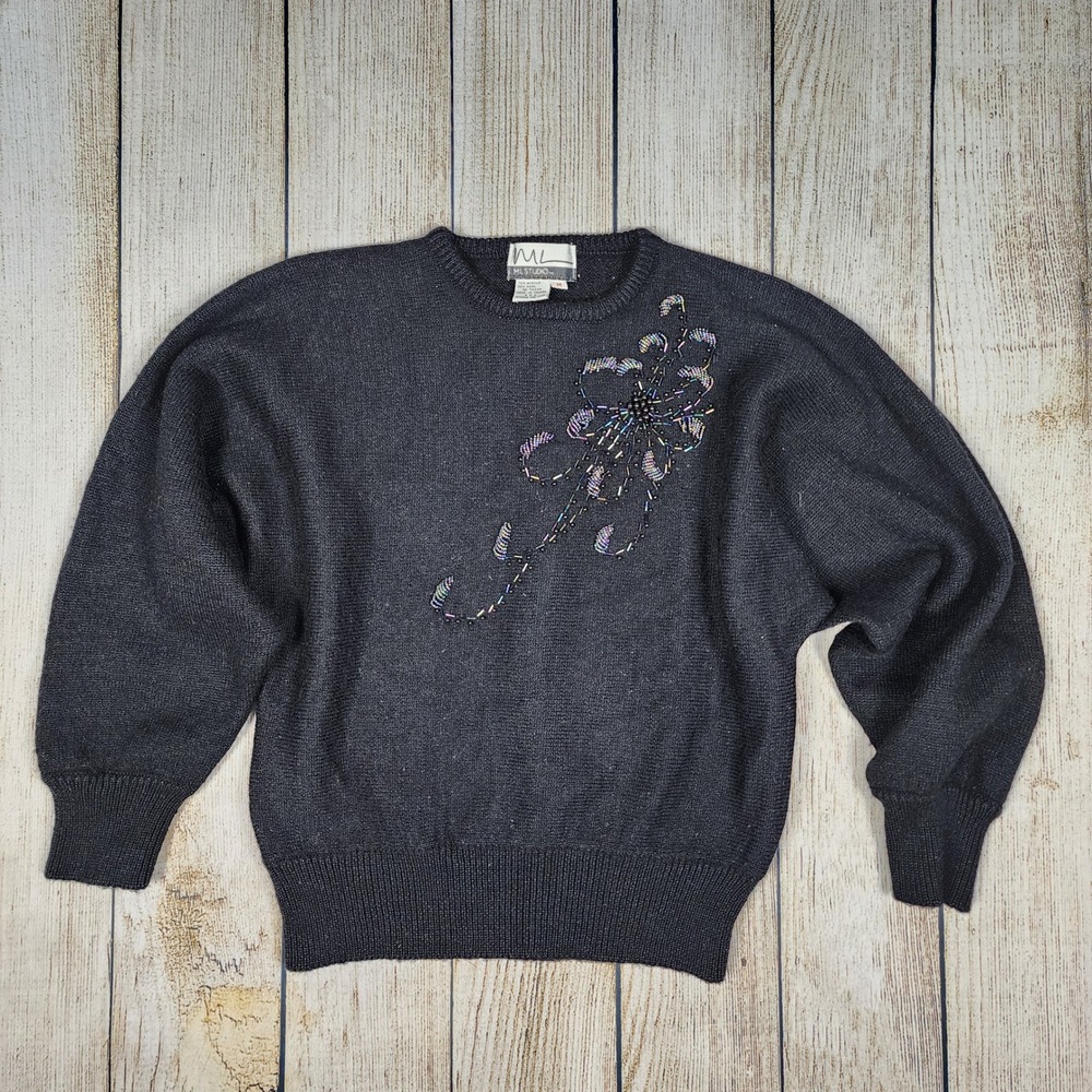 Vintage ML Studio Beaded Sweater Wool Blend‎ Pullover womens Medium